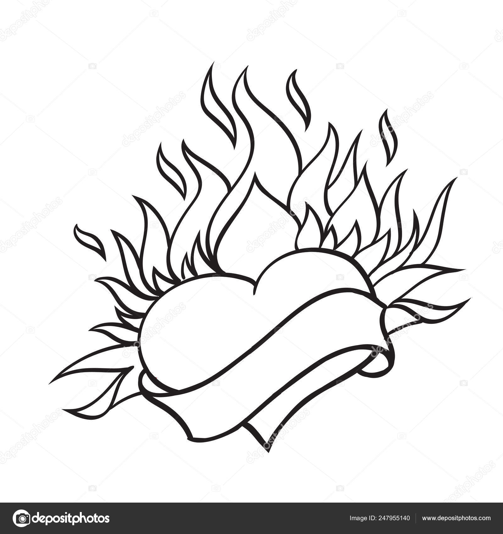 Coração estilizado em fogo e banner-fita ilustração para colorir imagem  vetorial de filkusto© 247955140